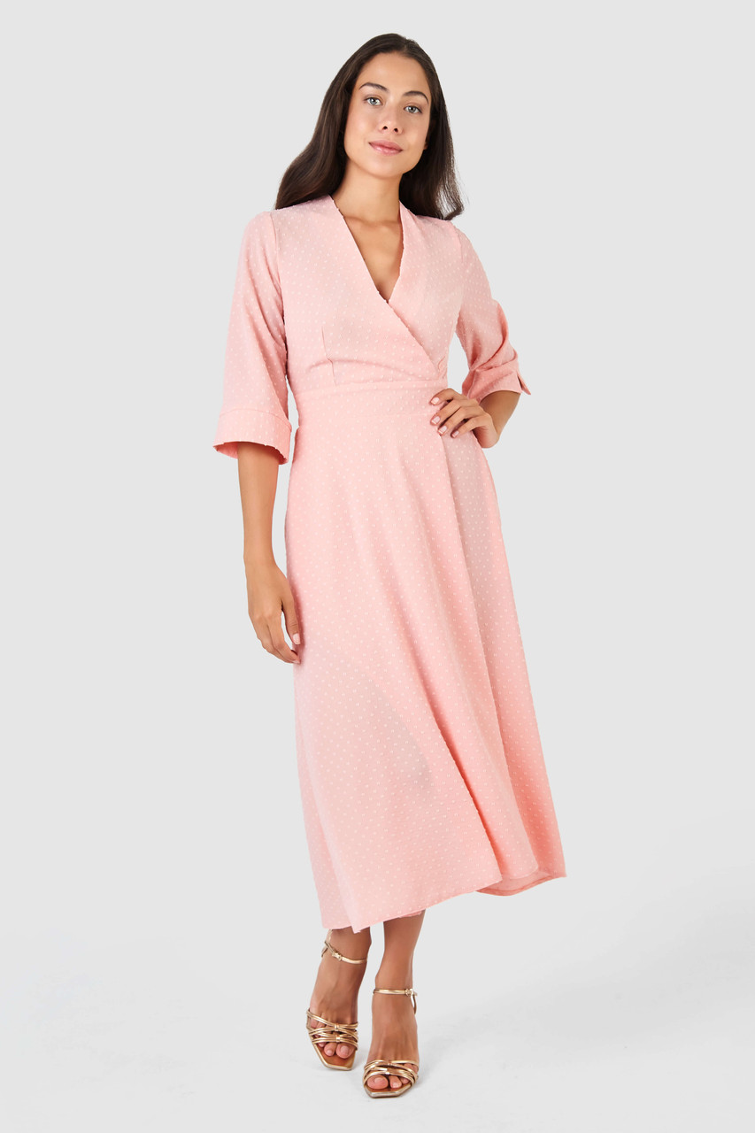 Blush Pink High-Low Wrap Midi Dress